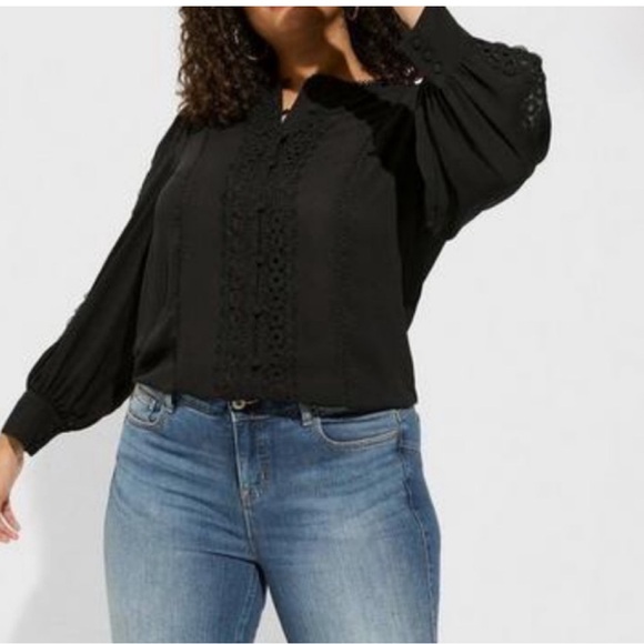 Georgette Lace Trim Button Up Blouse - Picture 3 of 6